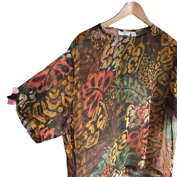 Vintage 90's Express Compagnie Internationale Sheer Tropical Print Blouse. XS - Picture 8 of 9